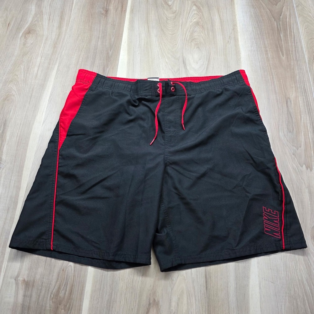 Nike Board Shorts Mesh Lined Colorblock Black Red Large Mens L Swimwear